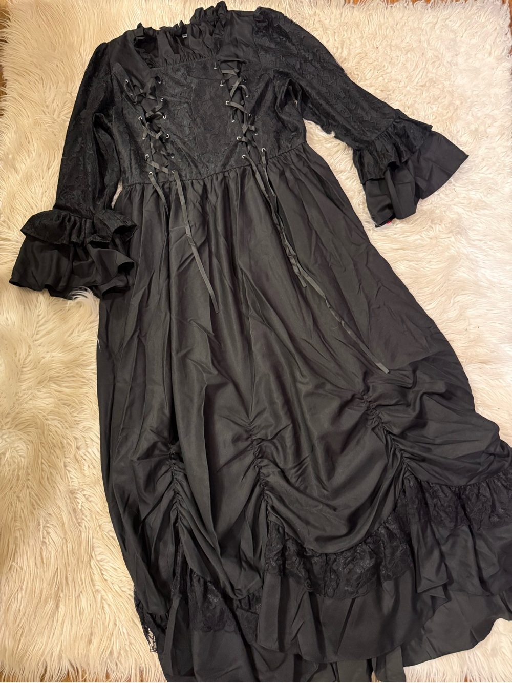 Elegant Black Gothic Lace-Up costume Dress